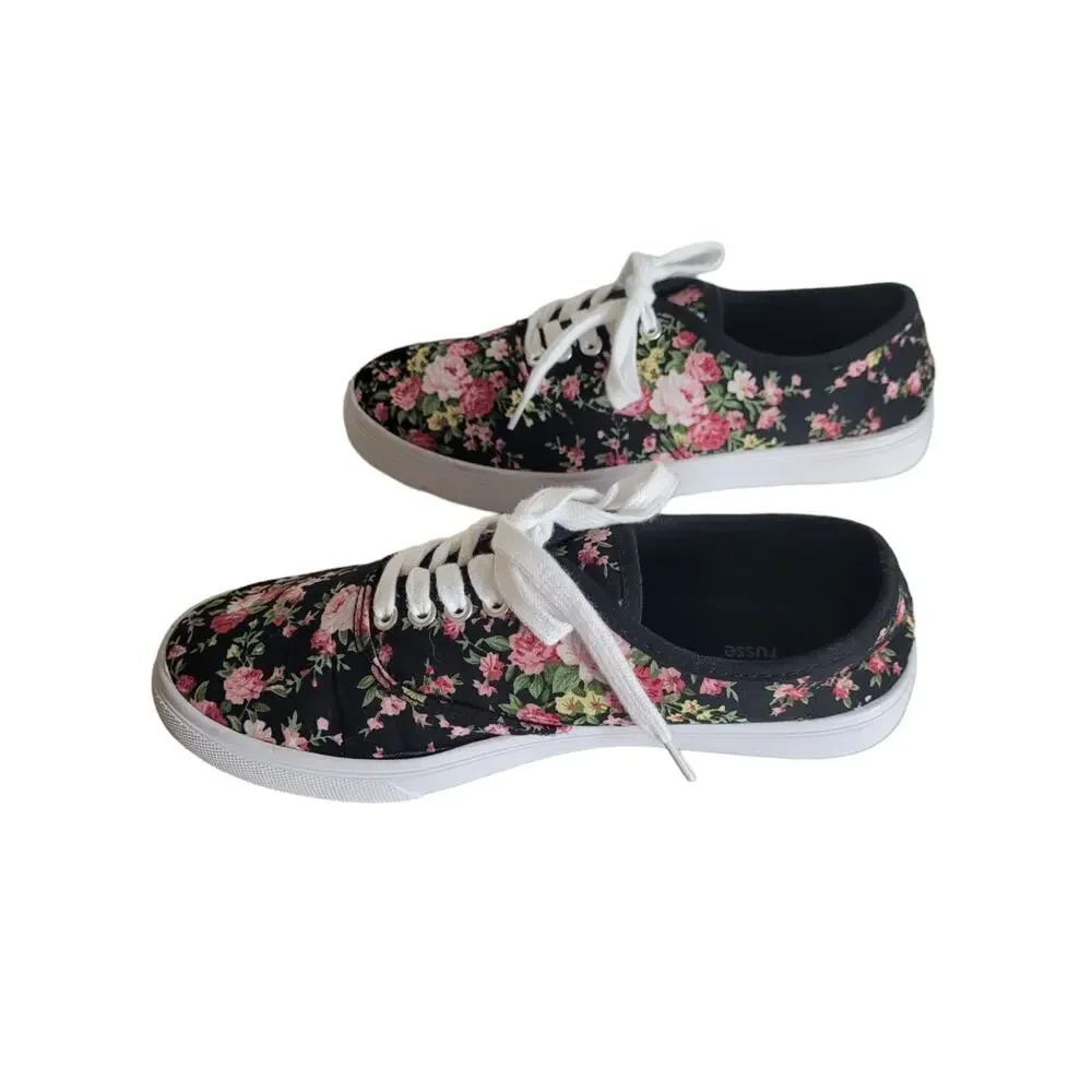 Charlotte Russe Women's Lace Up Low Top Floral Casual Shoes Size 9